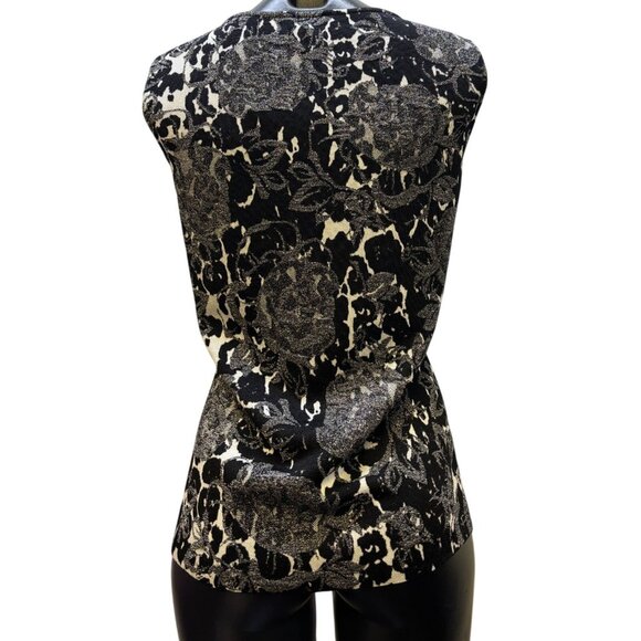 St. John Black & Silver Floral Print Sweater Set Size 10/L 2p - Picture 6 of 13